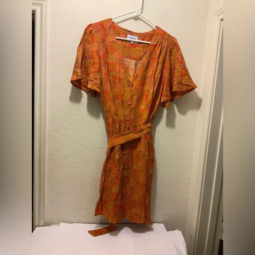 FRNCH belted Orange Dress in size L